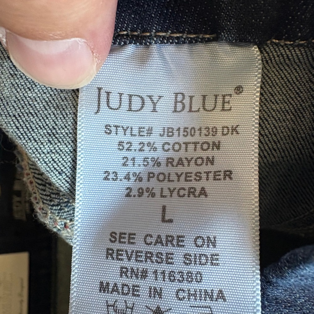 Judy Blue High Waist Pull On Denim Shorts Dark Wash Cuffed Large NWT Elastic Wst - Picture 6 of 7